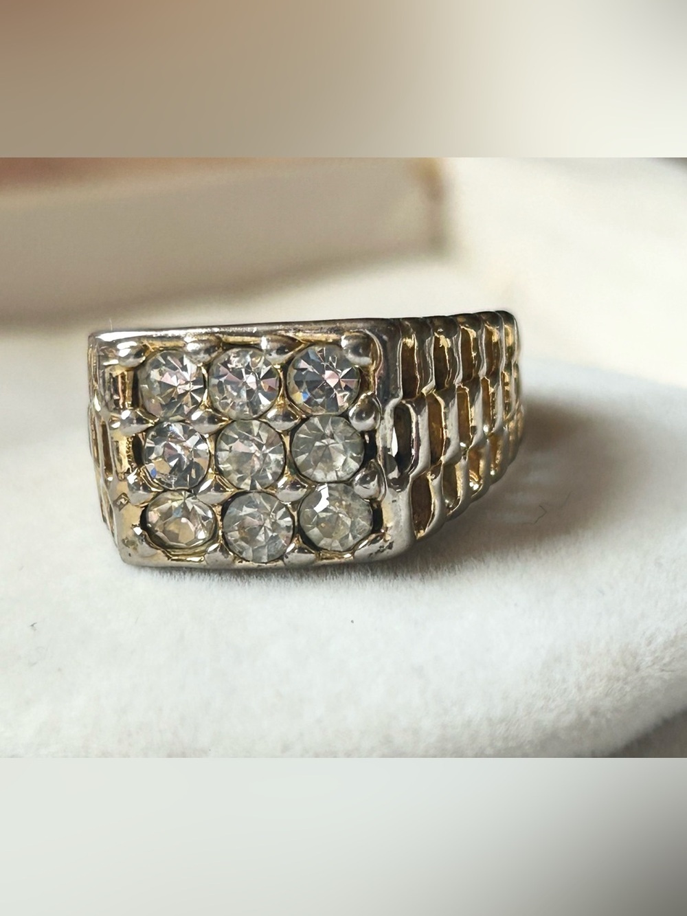 Vintage Men's CZ Grid Signet Ring Size 9